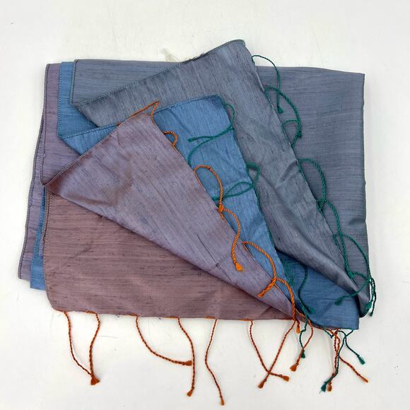 Silk Shantung Wrap Scarf Blue Orange Lightweight Cocktail - Picture 8 of 8